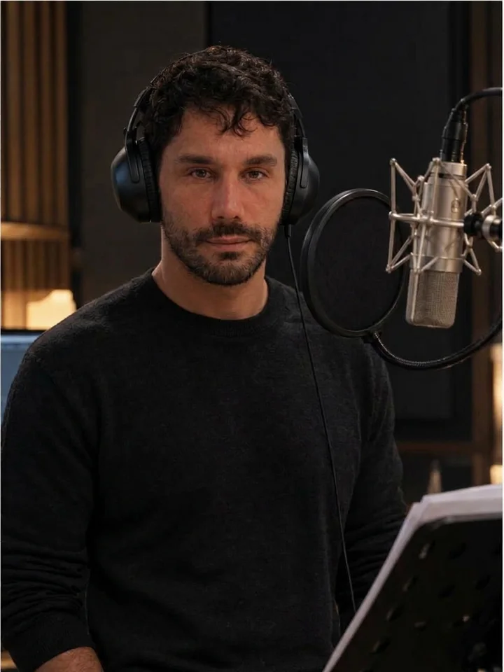 Carlos J. Pérez grabando en su estudio